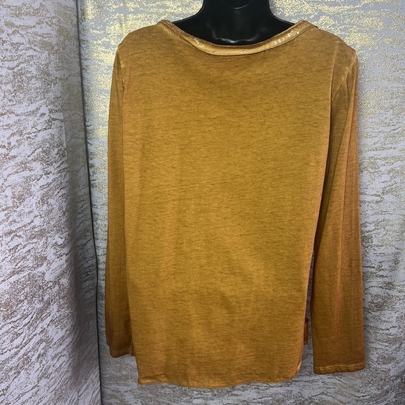 Unique Marigold Color Lace Eyelet Sequin’s Long Sleeve Blouse - Picture 9 of 13